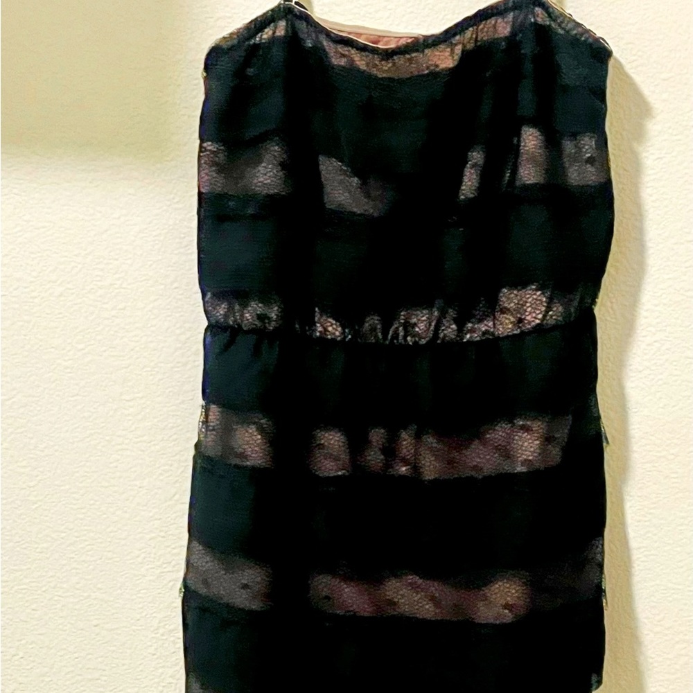 BCBG MaxAzria Ruffle Lace Marcelle Dress Strapless Black